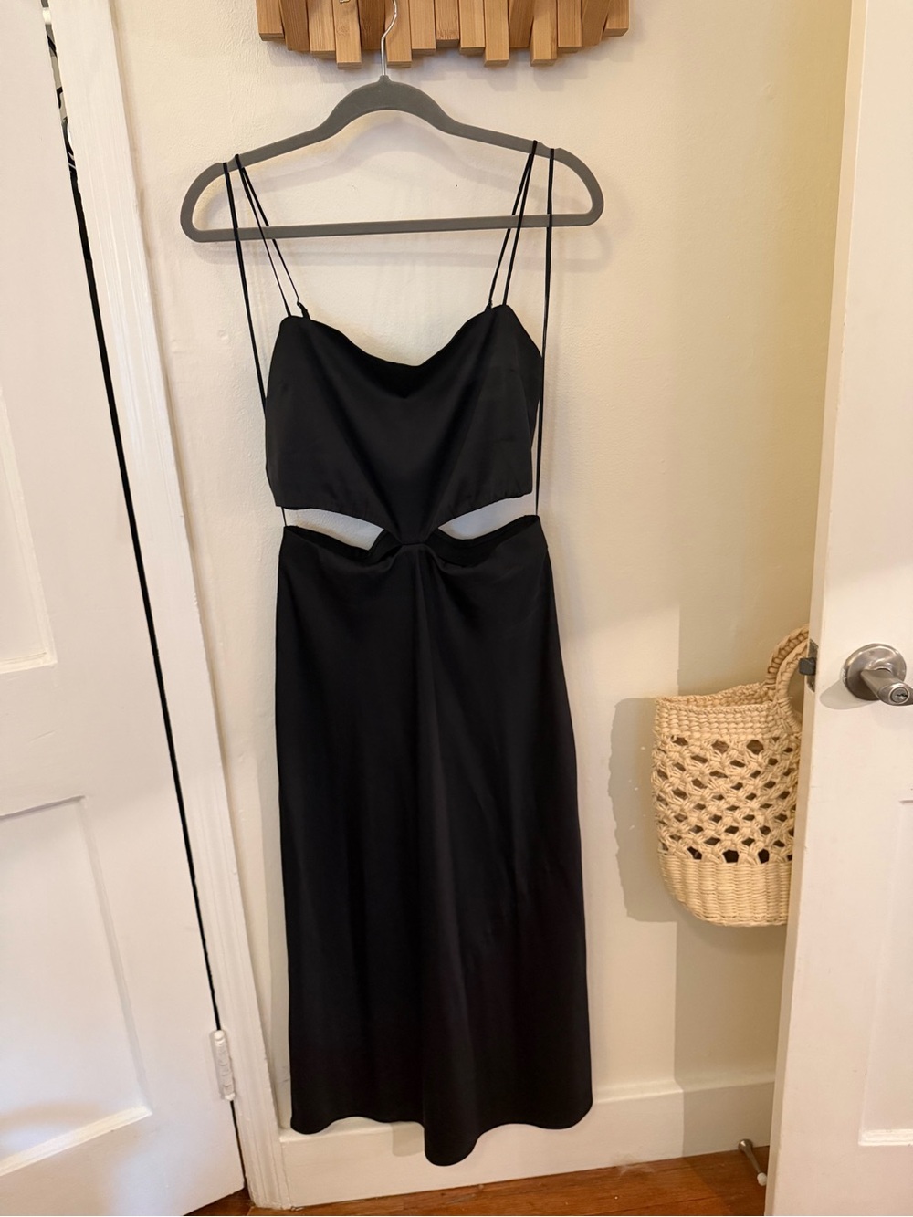 Abercrombie & Fitch Black Midi Slip Dress with Cutouts